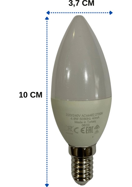 4,9W (40W) 2700K (Sarı Işık) E14 Duylu LED Ampul (2 Adet)