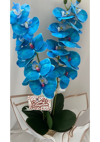 Saksıda Yapay Orkide 2 Dal Mavi Orkide,sevgiliye Hediye,anneye Hediye,masa Çiçeği,vazo Çiçeği modelleri