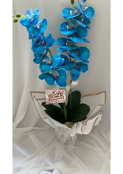 Saksıda Yapay Orkide 2 Dal Mavi Orkide,sevgiliye Hediye,anneye Hediye,masa Çiçeği,vazo Çiçeği fırsatları