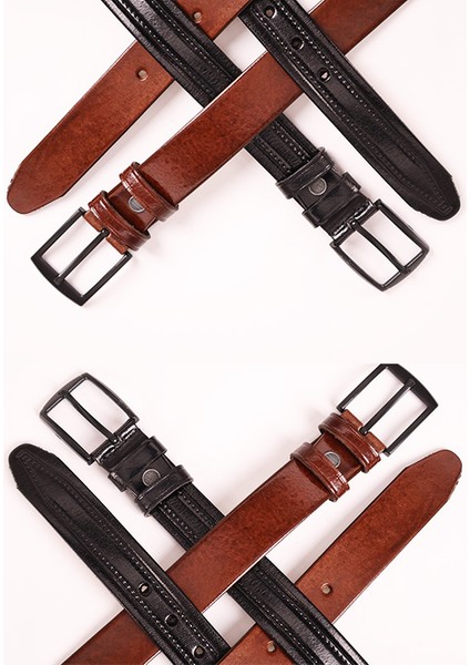 Deri Köseli Kahverengi ve Siyah Erkek Kemeri 3,5 cm fiyatları