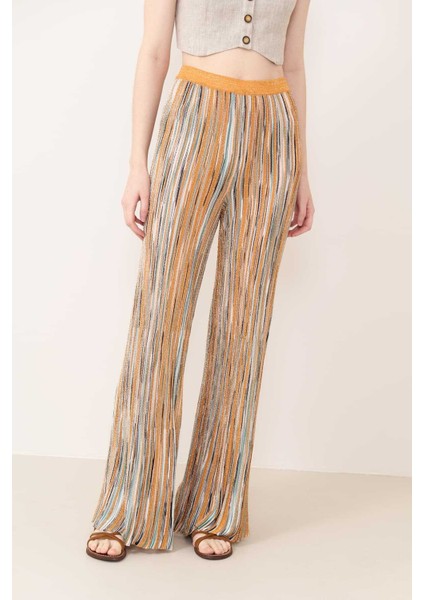 Pullu Ajur Desenli Boru Paça Pantolon Oranj - Multi Y2471013_636 modelleri