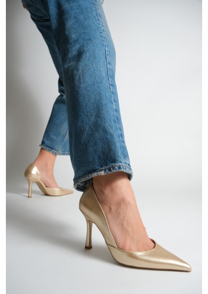 Gleen Gold Yan Detaylı Abiye Stiletto