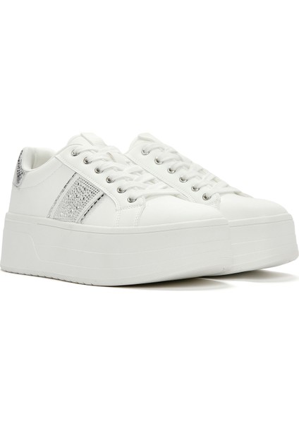 Kadın Beyaz Kalın Tabanlı Taşlı Sneaker