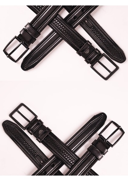 Deri Köseli Ikili Siyah Erkek Kemeri 3 cm fiyatları