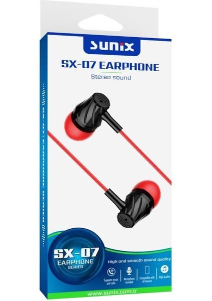Sx-07 Stereo Kablolu Kulak İçi Kulaklık Kırmızı