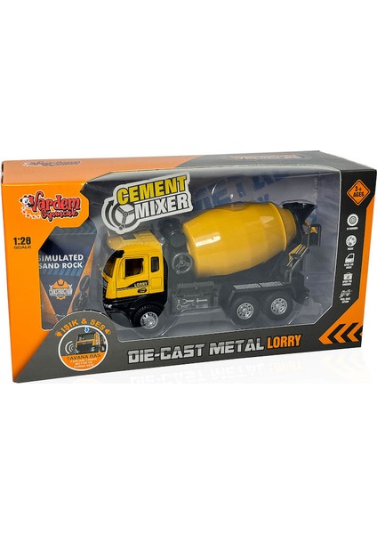 Çek Bırak Işıklı ve Sesli 1:28 Kamyon Ekskavatör - Beton Mikseri
