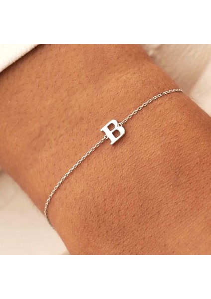 Kişiye Özel 14 Ayar Beyaz Altın Harf Bileklik 113097