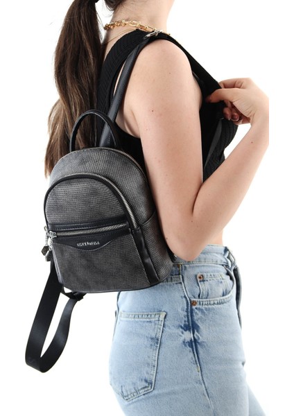 Silver Polo Kadın Sırt Çantası M.gümüş - Siyah NV983