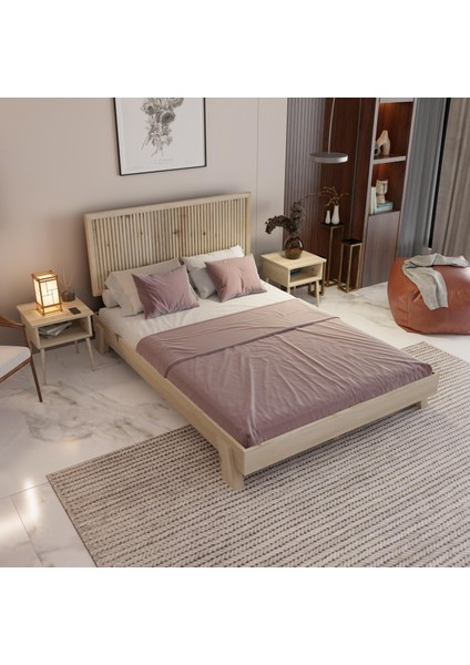 Alaz Model Doğal Çam Ahşap Karyola ( Dikey )