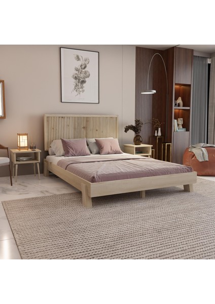 Alaz Model Doğal Çam Ahşap Karyola ( Dikey )