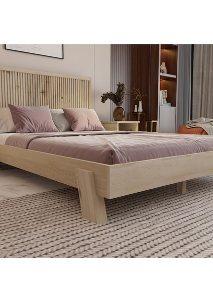 Alaz Model Doğal Çam Ahşap Karyola ( Dikey )