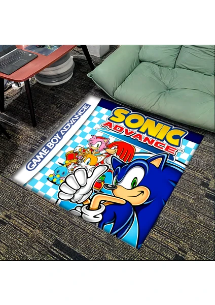 Get Carpet Yıkanabilir Kaymaz Taban Nostaljik Sonic Desenli Çocuk Genç Odası Oyuncu Halısı