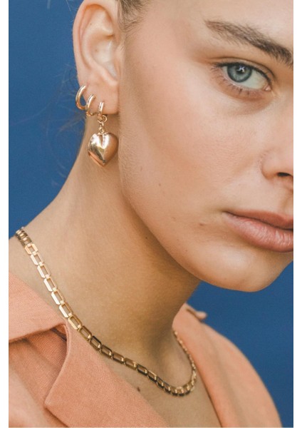 Altın Kaplama Puffy Kalp Küpe fiyatları