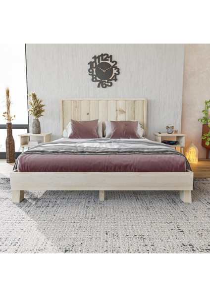 Hüma Model Doğal Çam Ahşap Karyola ( Dikey )
