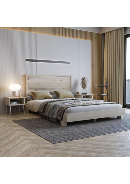 Alaz Model Vernikli Çam Ahşap Karyola ( Yatay )