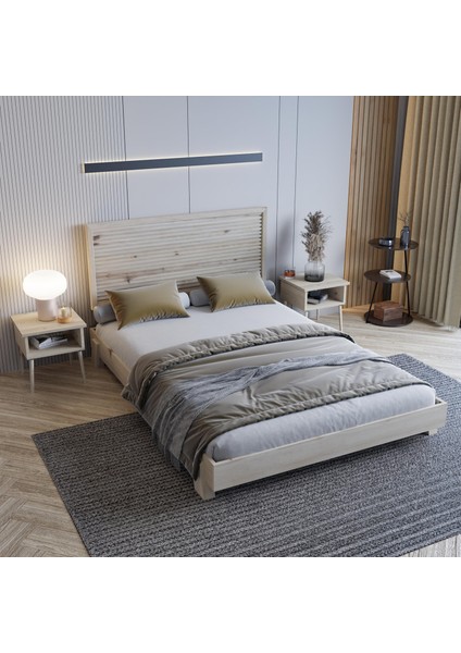 Alaz Model Vernikli Çam Ahşap Karyola ( Yatay )