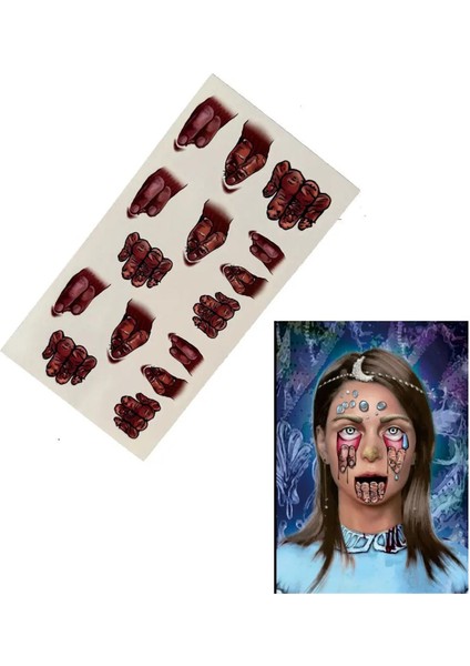 Halloween Cadılar Bayramı Makyajı Korkunç Parmaklı Yüzler Geçici Dövme
