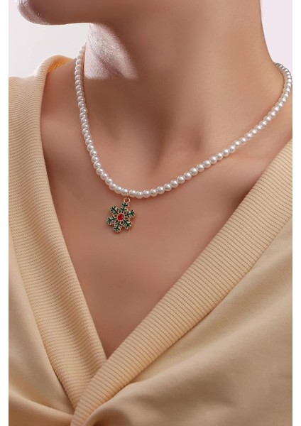 Yılbaşı Figürlü Cam Inci Kolye