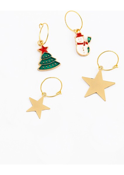 Yılbaşı Yıldızı Halka Küpe 4'lü Paket
