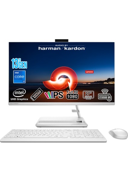 Ideacentre Aıo 3 27IAP7 Intel Core I7-13620H 8gb 1tb SSD Inteluhdgraphic Freedos 27 Fhd IPS F0GJ00P9TR-81 Beyaz All In One Bilgisayar