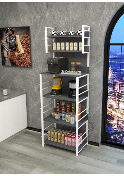 Mutfak Dolabı Raflı Mikrodalga Kiler Banyo Dolabı Çok Amaçlı Düzenleyici Kahve Köşesi Mdf 210 cm
