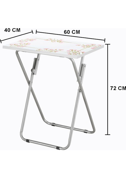 Flower 40X60 Katlanır Renkli Dikdörtgen Mutfak Masası Yan Sehpa Katlanabilir Yemek Masası