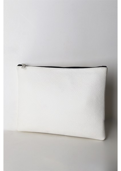 Kadın Vegan Deri Clutch Fermuarlı Beyaz Nota Figürlü Baskılı Omuz Çantası modelleri
