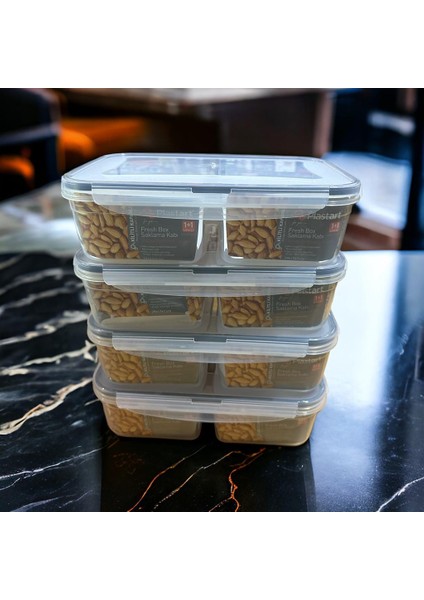 4 Adet 2 Bölmeli Erzak Kabı Saklama Kabı 1+1 Toplam 2 Litre Hacimli Yerli Üretim modelleri