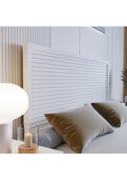 Alaz Model Beyaz Renk Çam Ahşap Karyola ve Iki Komodin Set ( Yatay )