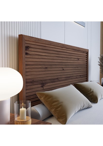 Alaz Model Ceviz Renk Çam Ahşap Karyola ve Iki Komodin Set ( Yatay )
