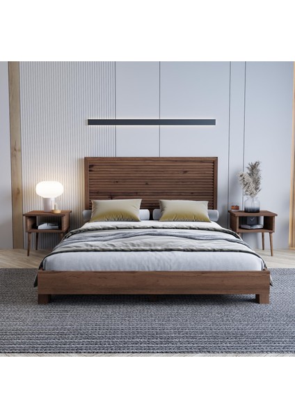 Alaz Model Ceviz Renk Çam Ahşap Karyola ve Iki Komodin Set ( Yatay ) fiyatları