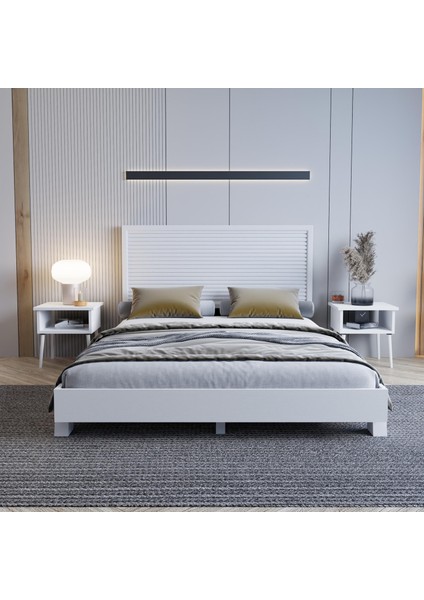 Alaz Model Beyaz Renk Çam Ahşap Karyola ve Iki Komodin Set ( Yatay ) modelleri