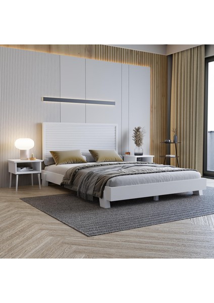 Alaz Model Beyaz Renk Çam Ahşap Karyola ve Iki Komodin Set ( Yatay ) fırsatları