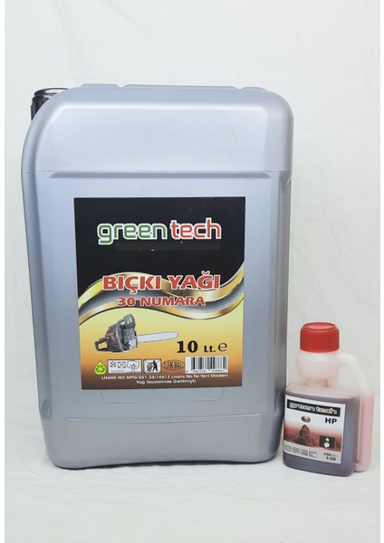 30 Numara Bıçkı Testere Zincir Yağı 10 Litre+Greentech 2t 2 Zamanlı Ölçekli Ağaç Kesme Tırpan Bıçkı Yağı 100 ml