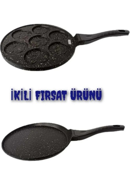 2'li Döküm Krep Tavası ve Pankek Tavası Yanmaz Yapışmaz