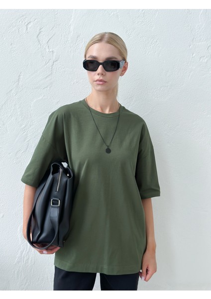 Kadın Haki Oversize T-Shirt