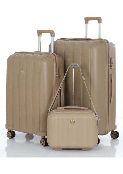 Kırılmaz Polipropilen 3'lü Valiz Seti Büyük & Orta & Makyaj Şampanya V305