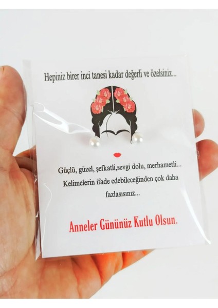 20 Adet Anneler Günü Kadın Kuşe Kartlı Inci Küpe - Anneler Günü - Jelatinli Paket