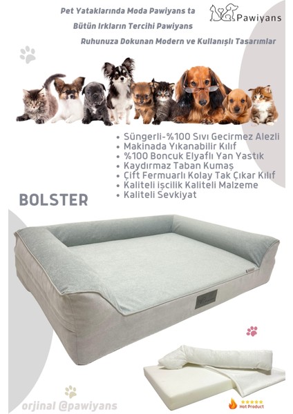Bolster Üst Kalite Köpek Yatağı Süngerli,sıvı Geçirmez Alez Kılıflı