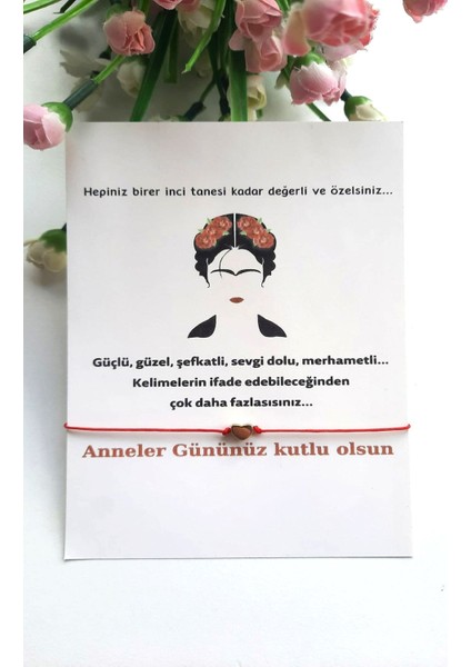 5 Adet Kahlo Konsept Kuşe Kartlı Gold Kalp Bileklik - Anneler Günü Hediyesi - Jelatinli