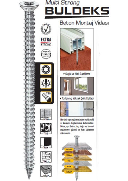 Beton Montaj Vidası 7,5 x 180 mm ( 100 Adet )