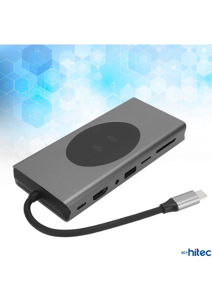 15IN1 Hub Kablosuz Şarj/type-C To 4K Hdmı/usba 3.0/tf SD/VGA/3.5MM/AUX/PD/RJ45 Gigabit Ethernet Dönüştürücü Adaptör