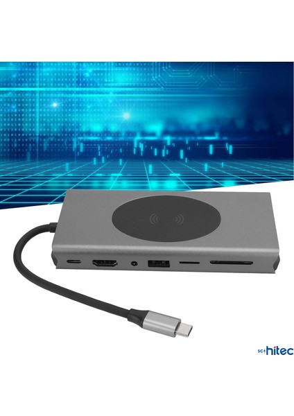 15IN1 Hub Kablosuz Şarj/type-C To 4K Hdmı/usba 3.0/tf SD/VGA/3.5MM/AUX/PD/RJ45 Gigabit Ethernet Dönüştürücü Adaptör