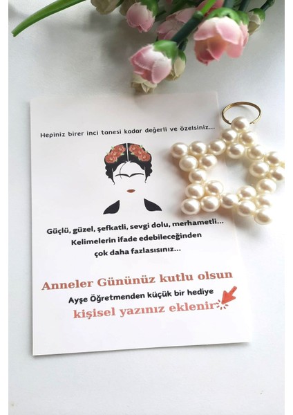 25 Adet Kişiye Özel Kartlı Inci Anahtarlık - Kahlo Konsept - Anneler Günü Hediyesi -
