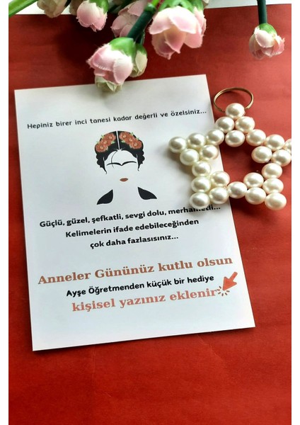 25 Adet Kişiye Özel Kartlı Inci Anahtarlık - Kahlo Konsept - Anneler Günü Hediyesi - fiyatları