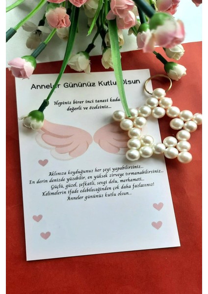 15 Adet Inci Anahtarlık - Melek Kanadı Kuşe Kartlı Anneler Günü Hediyesi - Jelatinli