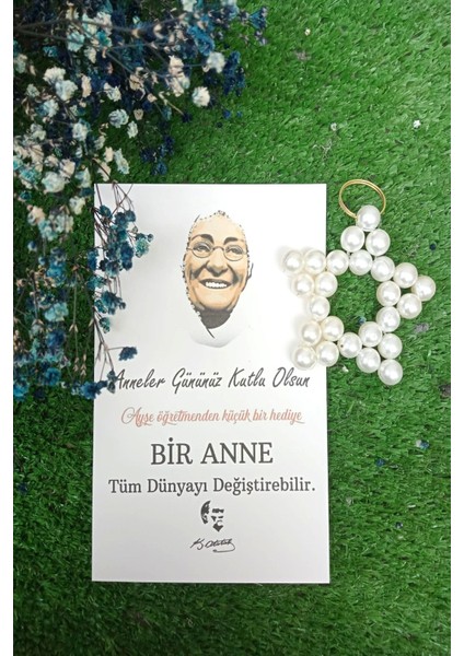 25 Adet Kişiye Özel Kartlı Inci Anahtarlık - Zübeyde Hanım Konsept - Anneler Günü Hediyesi -