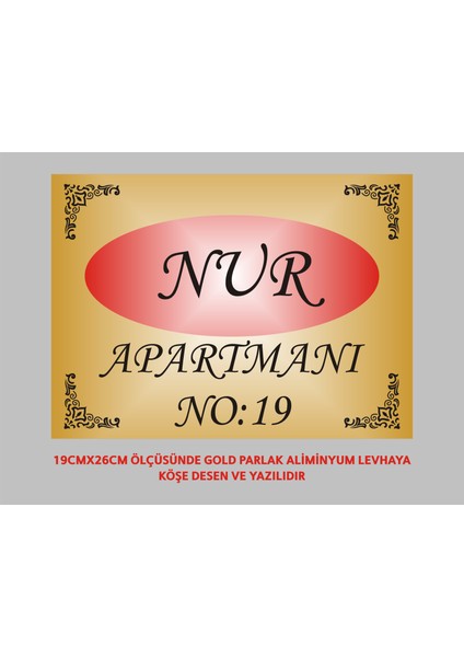 Apartman Kapısı Isimliği 26CM*19CM Parlak Aliminyum Levha (Isim Uyarlanabilir Ürün)