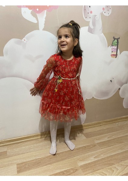 Kırmızı Bel Detaylı Tüllü Elbise modelleri