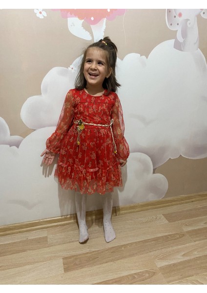 Kırmızı Bel Detaylı Tüllü Elbise indirimleri